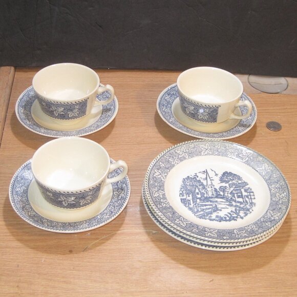9 Homer Laughlin Stratwood Collection Shakespeare Country Blue Dishes, Vintage - Picture 1 of 4